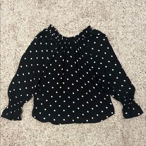 LOFT Black and White Ruffled Blouse